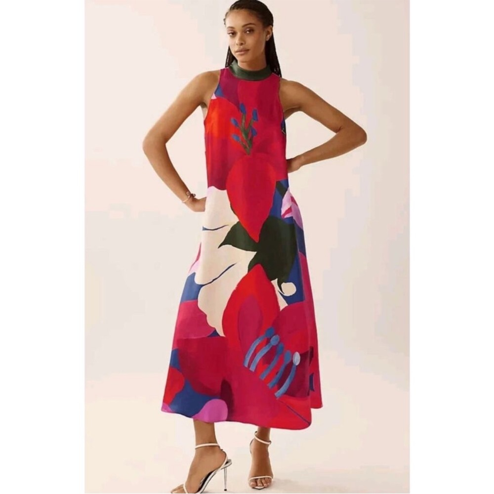 FARM Rio x Anthropologie Floral Halter Maxi Dress Size XL NWT in Tropical Red